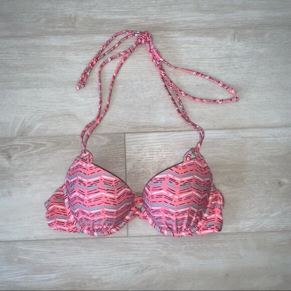 Aerie Bikini Top Size 34B Coral Pink Swimwear Push Up Underwire Bra “Brooke” - Picture 2 of 8